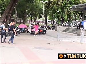 asian dame is seduced in public into going back to tourists hotel for fuckfest