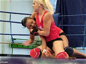 Brandy sneer grapple with a bombshell honey inside the ring