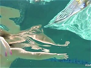 busty blondes Alix and Cherie go bony dipping